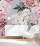 Gentle Peonies on Grey Background Wallpaper