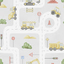 Kids Road Map Wallpaper - Hand-Drawn Construction & Truck Playroom Mural