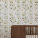 Kids Road Map Wallpaper - Hand-Drawn Construction & Truck Playroom Mural