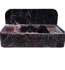 Rosso Levanto Marble Wall-mount Bathroom Sink Fluted Front with 8" Backsplash (W)18" (L)35" (H)8" front view