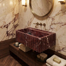 Rosso Levanto Marble Wall-Mount Bathroom Sink Fluted Design 24x16