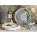 Round Glass Vase with Grey Leather | 9" Tall