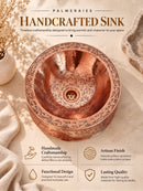 Round Copper Basin Sink - Engraved Brass Bathroom Sink