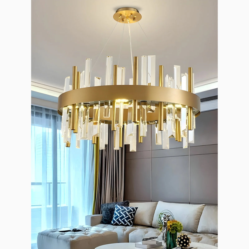 Royal Hanging Gold/Titanium/Copper Round Crystal Chandelier for Dining Room