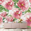 Elegant White Wallpaper with Pink Flowers Chic