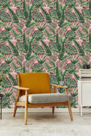 Elegant Tropical Leaves on Pink Background Wallpaper Chic