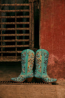Myra Kasiopeah Cowgirl Leather Boots - Turquoise Western Boots for Women with Pointed Toe Heel