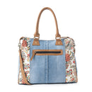 Myra Crimson Glade Floral Canvas Tote Bag - Dual Handle Leather Strap Upcycled Denim Bag for Fun Outings