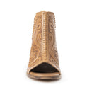 Myra Persimmonee Embossed Leather Heels for Women Open Toe, Mid Block Heel, Western Cowgirl Fashion for Rodeo Evenings