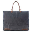 Myra Dakota Trail Hairon Leather Weekender Bag â€“ Handmade Canvas Print with Rustic Fringe Sides & Leather Handles