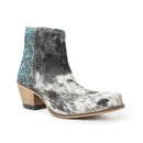 Myra Reyna Ridge Hairon Leather Booties Teal Handtooled Detail, Square Toe, Country Cowgirl Style