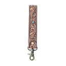 Myra Spirit Stone Handtooled Leather Keyfob in Mahogany Brown