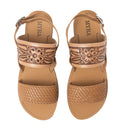 Pinehorn Handtooled Leather Sandals in Oak Brown