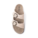 Myra Desert Lily Embossed Leather Sandals in Antique White