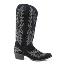 Midnight Trail Embroidered Leather Boots in Shadow Black