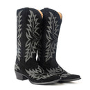 Midnight Trail Embroidered Leather Boots in Shadow Black