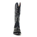 Midnight Trail Embroidered Leather Boots in Shadow Black