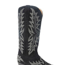Midnight Trail Embroidered Leather Boots in Shadow Black