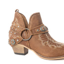 Myra Western Ember Ankle Booties for Women – Embroidered Leather with Buckled Straps, Pointed Toe & Stacked Low Heel