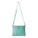 Myra Texas Rose Leather Bag for Women with genuine leather in turquoise with western embroidered detail
