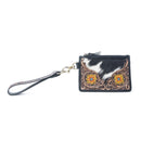 Myra Wildflower Mesa Handtooled Hairon Leather Card Holder In Prairie Amber