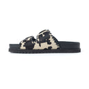 Myra Coyote Crest Hairon Leather Sandals in Vanilla White