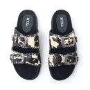 Myra Coyote Crest Hairon Leather Sandals in Vanilla White