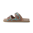 Myra Meadow Sky Handtooled Leather Sandals in Sagewave Blue
