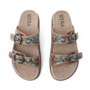 Myra Meadow Sky Handtooled Leather Sandals in Sagewave Blue