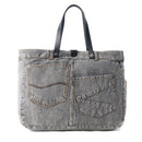 Myra Billyjean Western denim Tote Bag for Women in denim black with leather detail