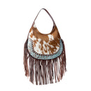 Myra Lasso Lane Hairon Leather Bag for Women in tan with fringe and embossed detail