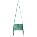 Myra Boot Stitch Suede Bag for Women in green with embroidery and fringe detail