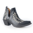 Myra Tempest Embroidered Cowgirl Booties in Onyx for Women in Genuine Leather with Snip Toe