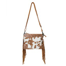 Myra Bourbon Trail Handtooled Bag for Women in brown with hairon and fringe detail