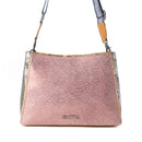 Myra Rosemist Leather Bag for Women in pink with textured detail and shoulder strap