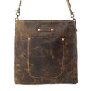 Myra Beast Leather Messenger Bag for women in brown distressed full-grain leather with dront procket