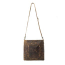 Myra Beast Leather Messenger Bag for women in brown distressed full-grain leather with dront procket