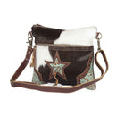Myra North Star Bag for Women with hairon hide and embossed leather in black and white with adjustable detachable strap