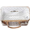 Myra Elisa Leather Weekender Bag - Spacious Cowhide Travel Tote with Tribal Woven Panel and Dual Shoulder Straps