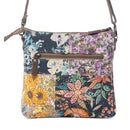 Myra La Fleur Patchwork Crossbody Bag â€“ Floral Canvas Panels, Brown Leather Accents, Boho Cowgirl Everyday Purse