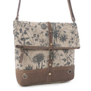 Myra Tazzie Floral Accent Crossbody Bag for Women with genuine leather and cotton in floral print with adjustable strap