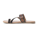 Myra Greta Lee Hair-On Leather Flip Flops for Women - Hand-Tooled Western Slippers with Flat Sole for Everyday Ease