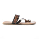 Myra Greta Lee Hair-On Leather Flip Flops for Women - Hand-Tooled Western Slippers with Flat Sole for Everyday Ease