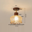 DecorBites™ Amber Glass Wood LED Ceiling Light Fixture for Modern Living Room.