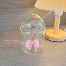 DecorBites™ Glass Cup with Lid, Straw, and Pink Bow Tie: Cute, Simple, High-Value Coffee Cup