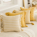 DecorBites™ Geometric Tufted Cushion Cover with Crochet Tassels - Nordic Yellow Striped Pillow Cover