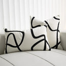 DecorBites™ Geometric Line Embroidered Pillowcase in Black White Beige Suede Canvas