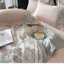 DecorBites™ Luxe Butterfly Flowers Embroidery Bedding Set with Duvet Cover Sheet Pillowcases 4Pcs