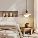 DecorBites™ Globe LED Pendant Light Yellow Travertine Stone White Glass Adjust Hang Lamp