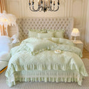 DecorBites™ Korean Princess Style Quilted Bedding Set with Lace Ruffles 200x230cm